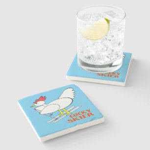 Cocky Skier Stone Coaster