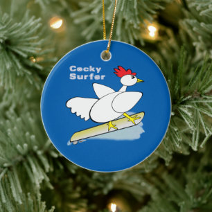 Cocky Surfer Ceramic Tree Decoration