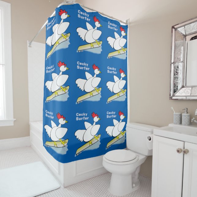 Cocky Surfer Shower Curtain (In Situ)