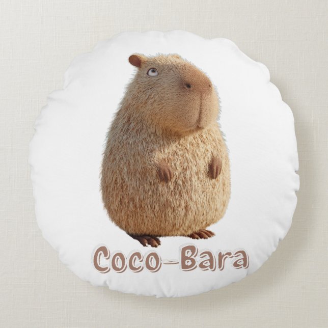 Coco-Bara Vibes. Capybara Core: Coconut Couture  Round Cushion (Front)