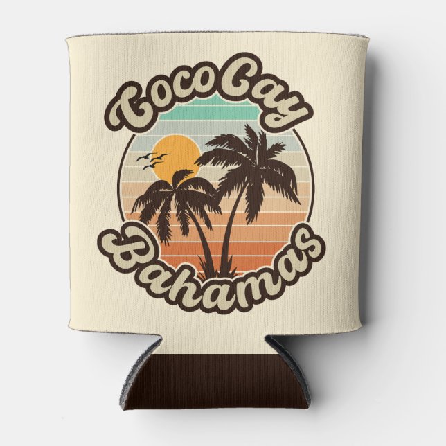 Coco Cay Bahamas Retro Sunset Souvenirs 60s Can Cooler (Front)