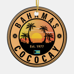 Coco Cay Bahamas Retro Sunset Souvenirs 60s Ceramic Tree Decoration