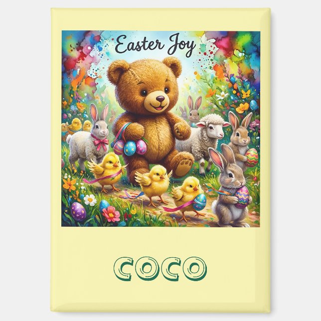 COCO ~ EASTER TEDDY BEAR Easter Chicks ~  Magnet (Front)