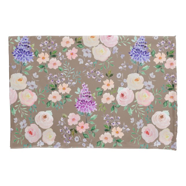 Coco Mocha Watercolor Floral Pillowcase (Front)