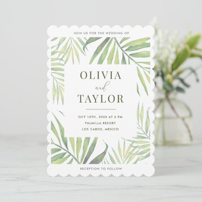COCO Watercolor Palm Leaf Wedding Invitation (Standing Front)