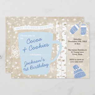 Cocoa and Cookies Rustic Forest Boy Birthday Party Invitation