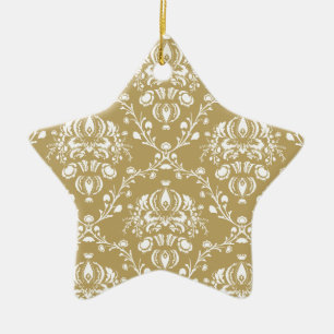 Cocoa and Cream Damask Ceramic Tree Decoration