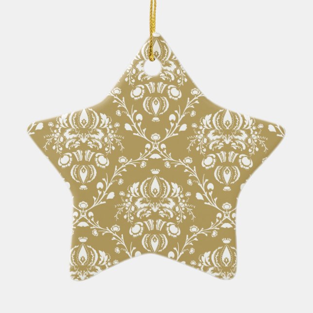 Cocoa and Cream Damask Ceramic Tree Decoration (Front)
