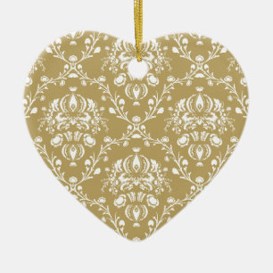 Cocoa and Cream Damask Ceramic Tree Decoration