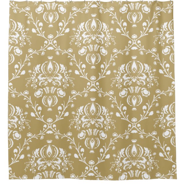 Cocoa and Cream Damask Shower Curtain (Front)