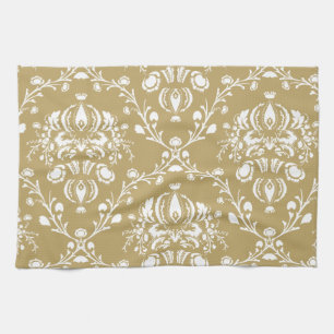 Cocoa and Cream Damask Tea Towel