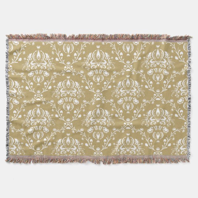 Cocoa and Cream Damask Throw Blanket (Front)