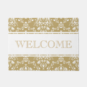 Cocoa and Cream Damask Welcome Doormat
