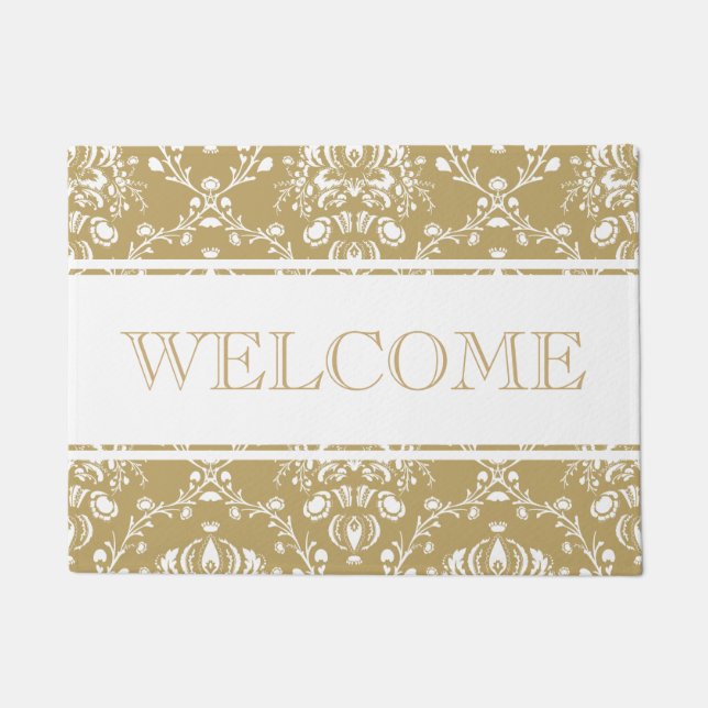 Cocoa and Cream Damask Welcome Doormat (Front)