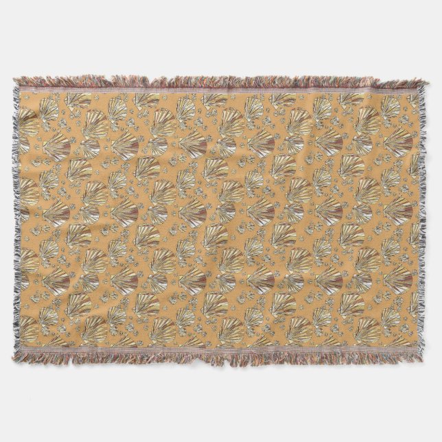 Cocoa and tan sea shells, caramel tan background throw blanket (Front)