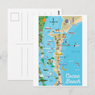 Cocoa Beach City Florida coast line map gifts Postcard