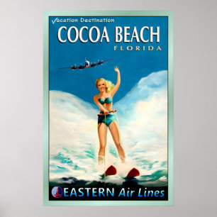 COCOA BEACH Florida Eastern Air Lines Travel Poster