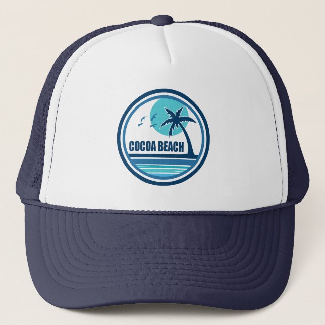 Cocoa Beach Florida Palm Tree Birds Trucker Hat (Front)