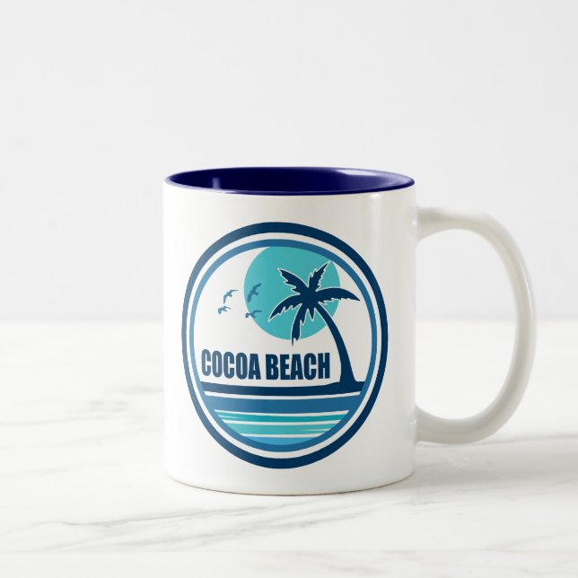 Cocoa Beach Florida Palm Tree Birds Two-Tone Coffee Mug (Right)