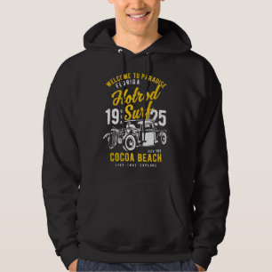 Cocoa Beach Florida Retro Hotrod Surf Distressed   Hoodie