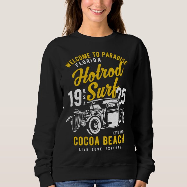 Cocoa Beach Florida Retro Hotrod Surf Distressed   Sweatshirt (Front)
