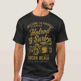 Cocoa Beach Florida Retro Hotrod Surf Distressed   T-Shirt