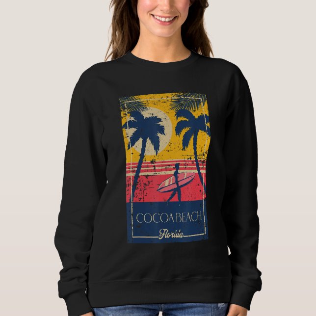 Cocoa Beach Florida Retro Surfer Distressed Design Sweatshirt (Front)