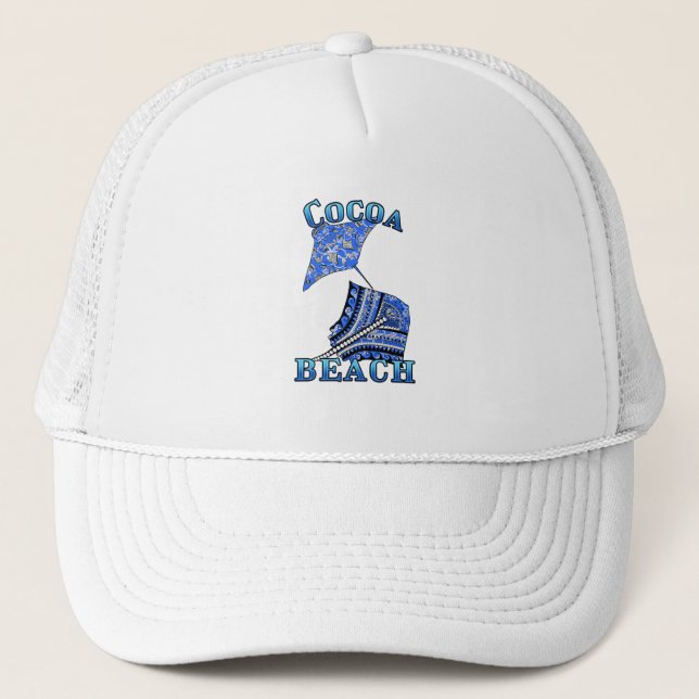 Cocoa Beach Florida Vacation Tribal Stingray Trucker Hat (Front)