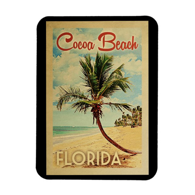 Cocoa Beach Palm Tree Vintage Travel Magnet (Vertical)