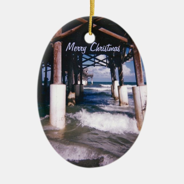 Cocoa Beach Pier Ceramic Tree Decoration (Front)