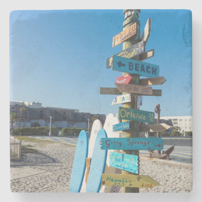 Cocoa Beach Tiki Totem Stone Coaster (Front)