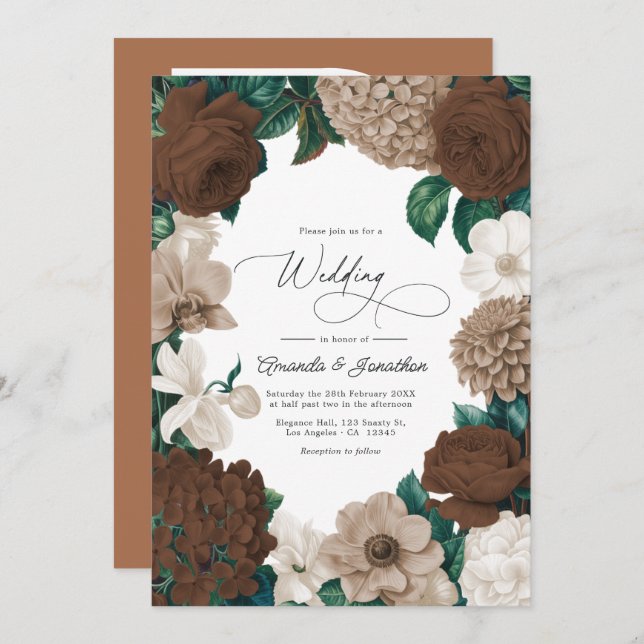 Cocoa Bean, Mushroom Taupe & Vanilla Cream Wedding Invitation (Front/Back)
