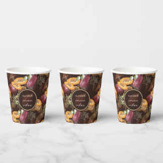 Cocoa Beans and Flowers, Chocolate Pattern Paper Cups