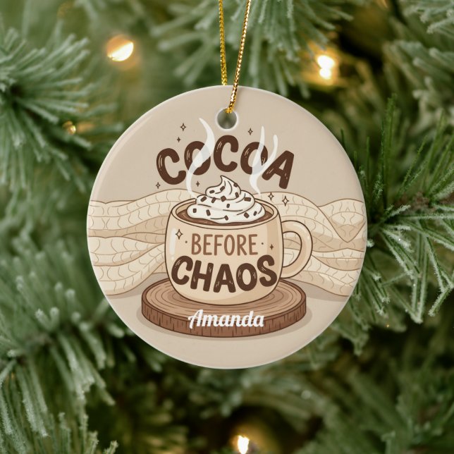 Cocoa Before Chaos Funny Christmas Ornament Gift (Tree)