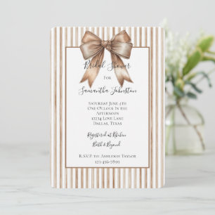 Cocoa Bow Brown Cream Stripes Bridal Shower  Invitation