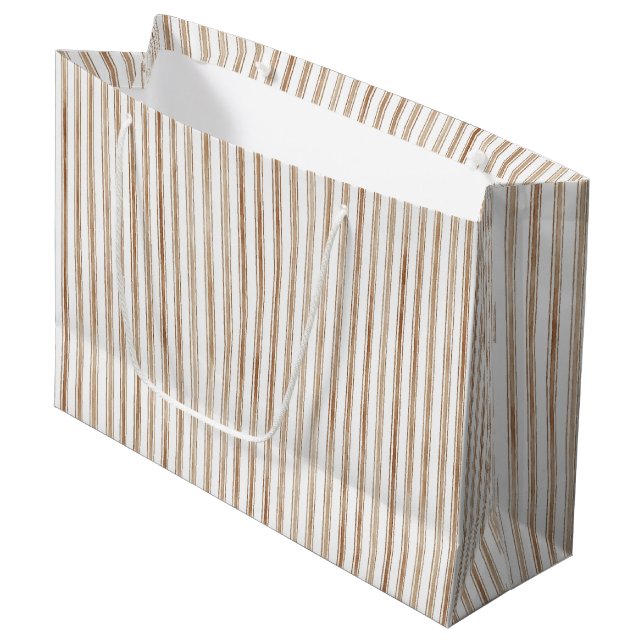 Cocoa Bow Brown Cream Stripes Bridal Shower Large Gift Bag (Front Angled)