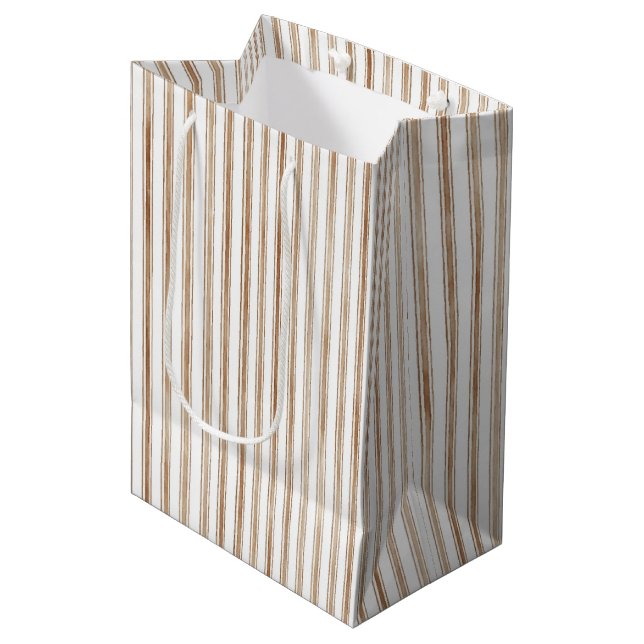 Cocoa Bow Brown Cream Stripes Bridal Shower Medium Gift Bag (Front Angled)