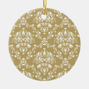 Cocoa Brown and Cream Damask Ceramic Tree Decoration