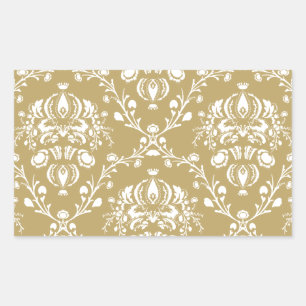 Cocoa Brown and Cream Damask Rectangular Sticker