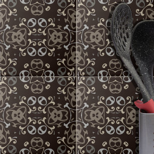Cocoa Brown Beige Grey Ethnic Boho Pattern Tile
