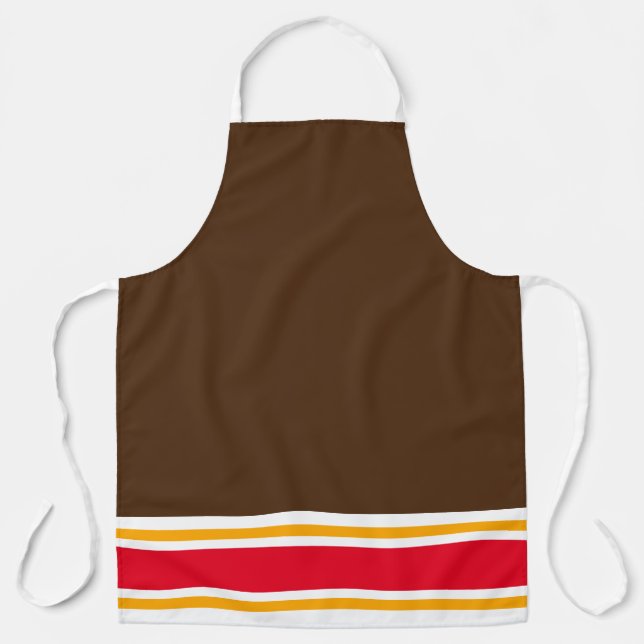 Cocoa Brown Bright Red Yellow Hem Racing Stripes Apron (Front)