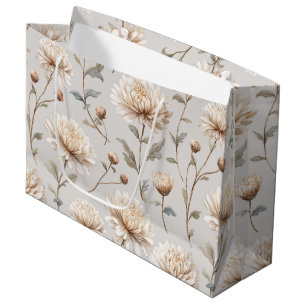Cocoa Brown Cream Floral Bridal Shower Large Gift Bag