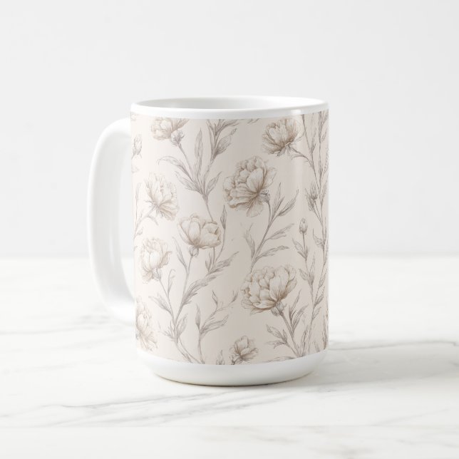 Cocoa Brown Cream Floral Coffee Mug (Front Left)