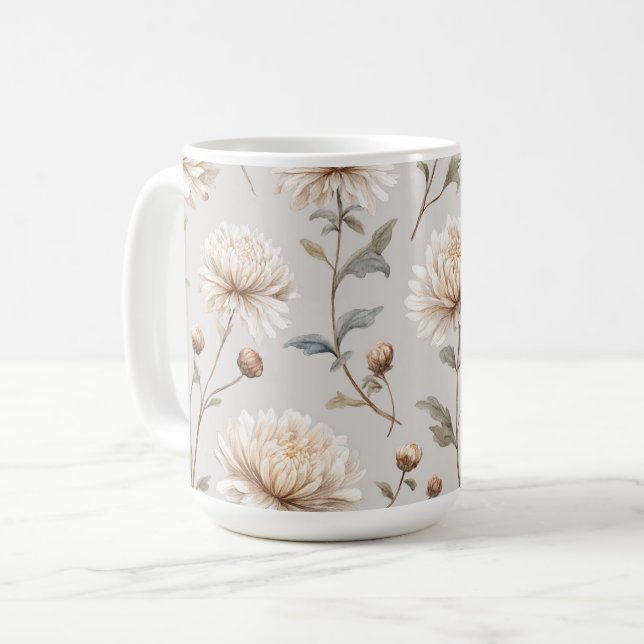Cocoa Brown Cream Floral  Coffee Mug (Front Left)