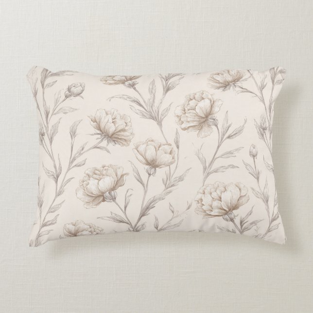 Cocoa Brown Cream Floral Decorative Cushion (Front)