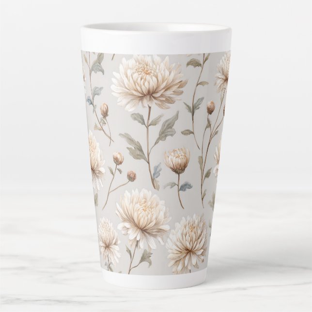 Cocoa Brown Cream Floral  Latte Mug (Front)