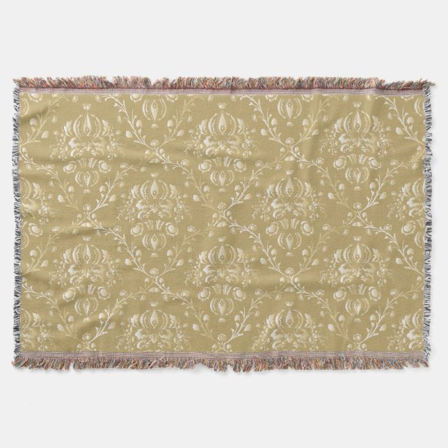Cocoa Brown Damask Throw Blanket (Front)
