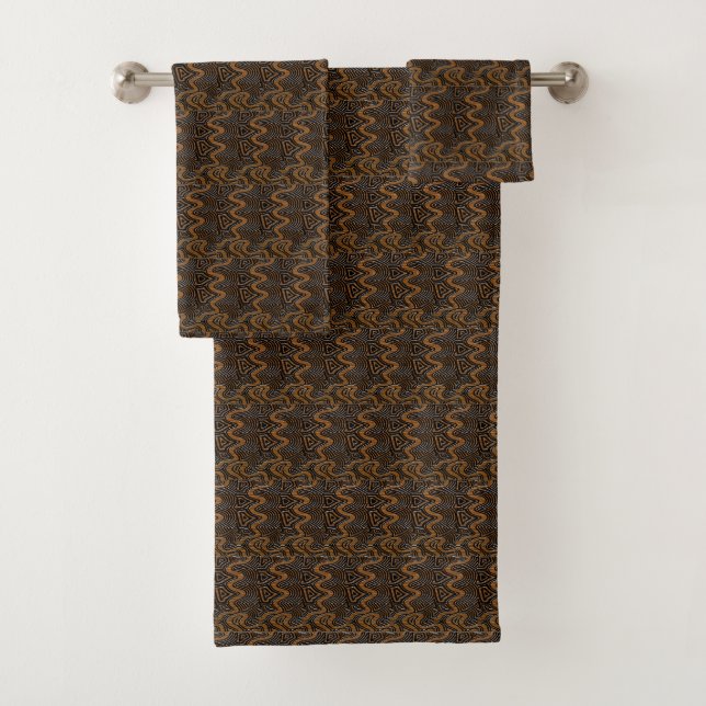 Cocoa Brown Geometric Kuba Bath Towel Set (Insitu)