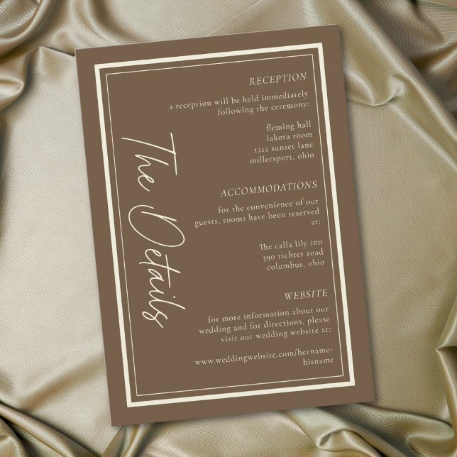 Cocoa Brown Minimalist Frame Wedding Enclosure Card (Cocoa Brown Minimalist Frame Wedding Enclosure Card)