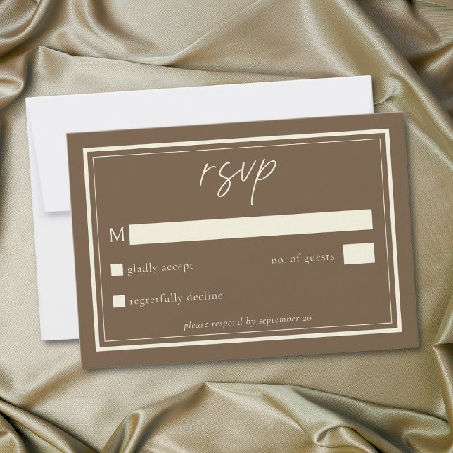 Cocoa Brown Minimalist Frame Wedding RSVP Card (Cocoa Brown Minimalist Frame Wedding QR Code RSVP Card)